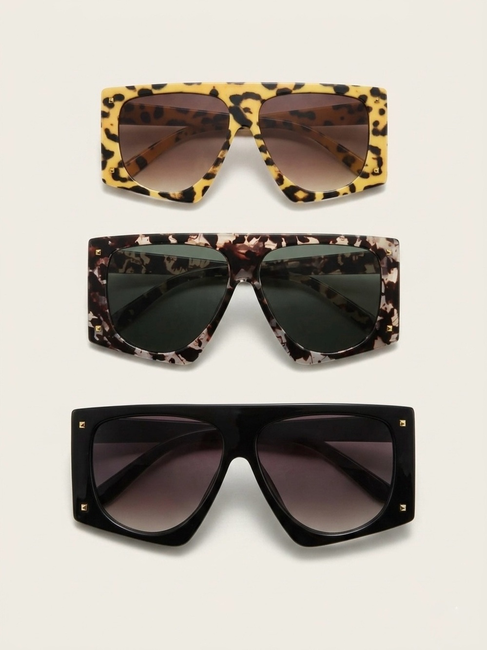 Retro 90s Oversized Flat Top Sunglasses - Set of 3 Bundle Pack